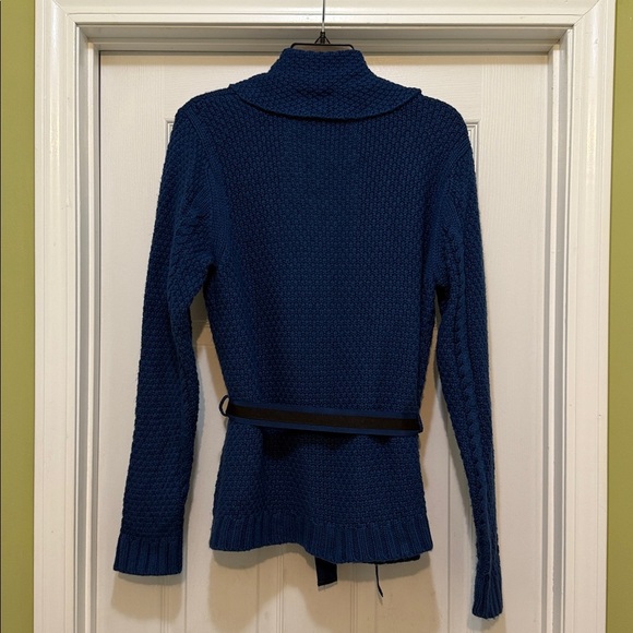 Talbots - Deep Blue Belted Cardigan with Shawl Collar- size L - Picture 2 of 4